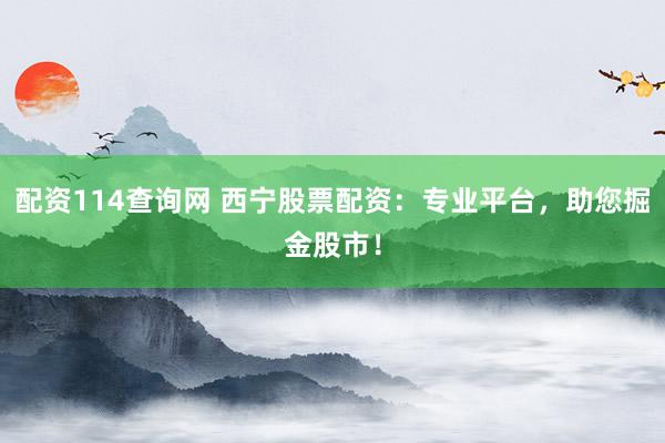 配资114查询网 西宁股票配资：专业平台，助您掘金股市！