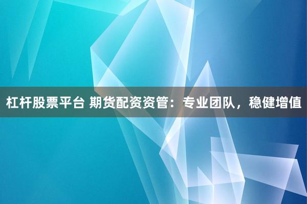 杠杆股票平台 期货配资资管：专业团队，稳健增值