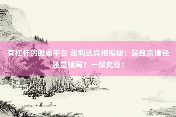 有杠杆的股票平台 盈利达真相揭秘：是致富捷径还是骗局？一探究竟！
