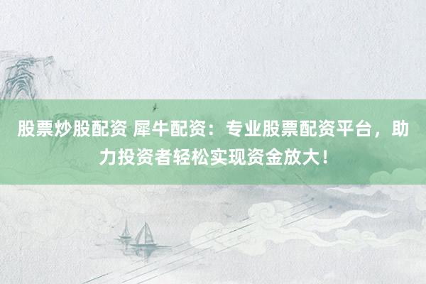 股票炒股配资 犀牛配资：专业股票配资平台，助力投资者轻松实现资金放大！