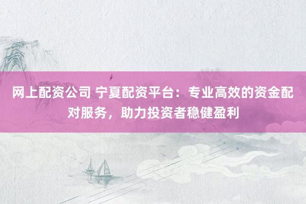 网上配资公司 宁夏配资平台：专业高效的资金配对服务，助力投资者稳健盈利