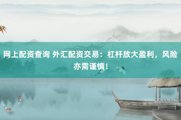 网上配资查询 外汇配资交易：杠杆放大盈利，风险亦需谨慎！