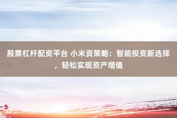 股票杠杆配资平台 小米资策略：智能投资新选择，轻松实现资产增值