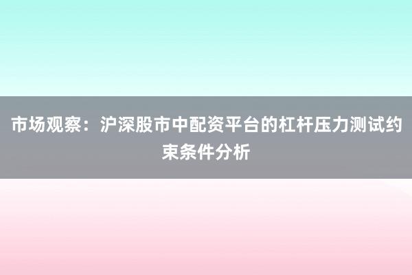 市场观察：沪深股市中配资平台的杠杆压力测试约束条件分析